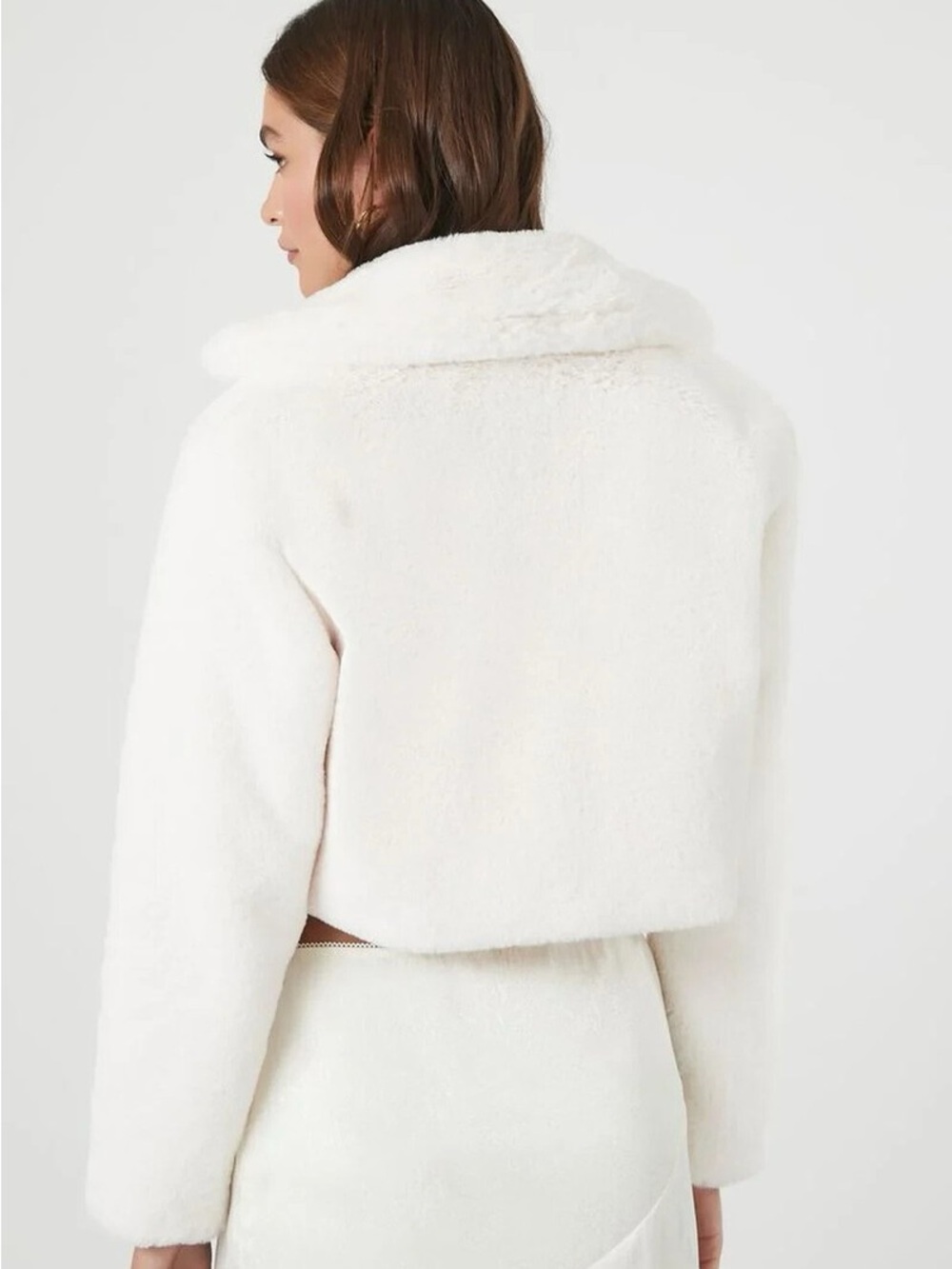 FOREVER 21 Fashion Plush Cropped Coat Faux Fur Jacket White (Baby Pink) Sz.Large - Picture 5 of 14